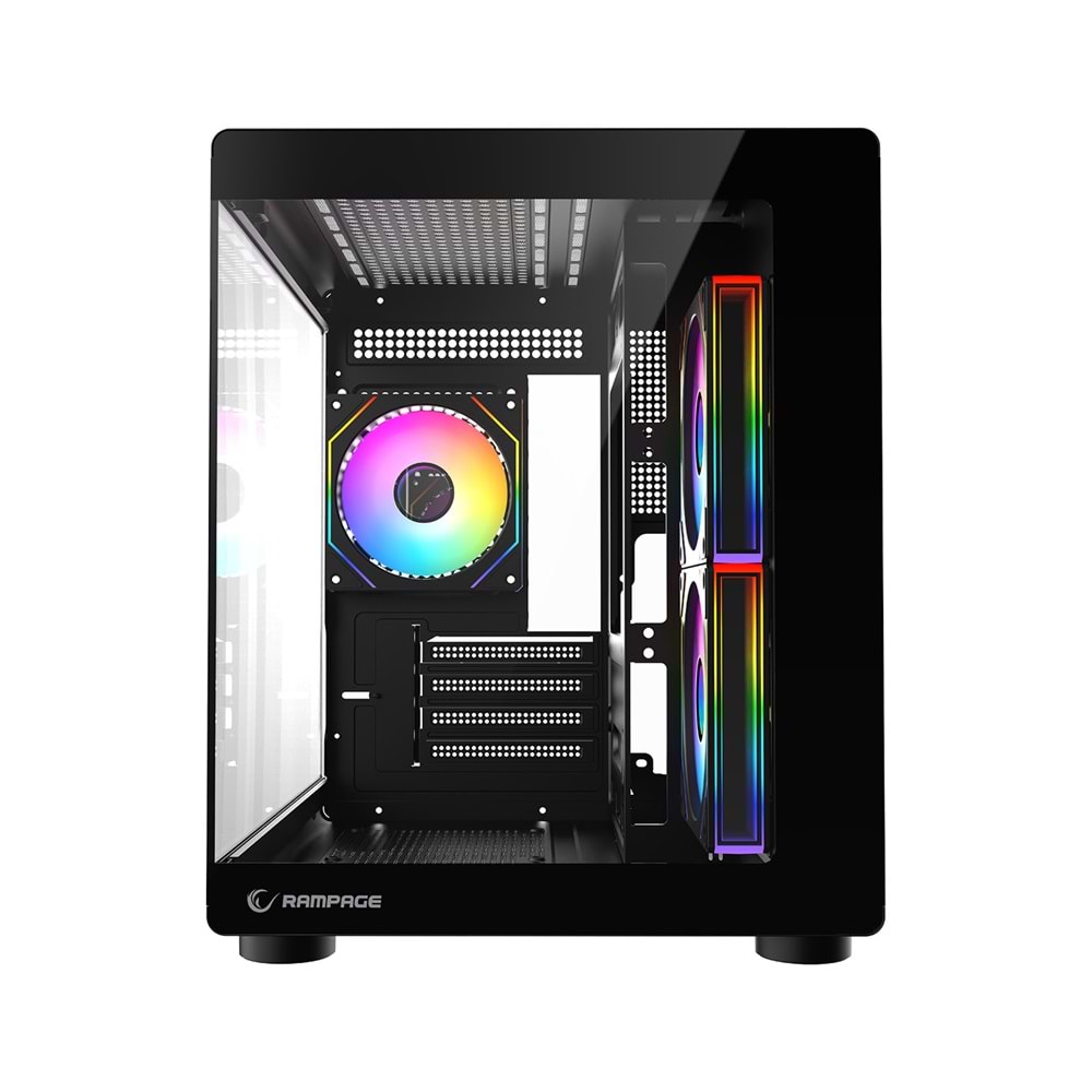 Rampage MINID V1 750W 80 Plus Bronze M-ATX Temperli Camlı 3*12cm ARGB Fan Siyah Oyuncu Kasası