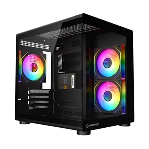 Rampage MINID V1 750W 80 Plus Bronze M-ATX Temperli Camlı 3*12cm ARGB Fan Siyah Oyuncu Kasası
