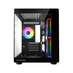 Rampage MINID V1 750W 80 Plus Bronze M-ATX Temperli Camlı 3*12cm ARGB Fan Siyah Oyuncu Kasası