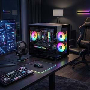 Rampage MINID V1 750W 80 Plus Bronze M-ATX Temperli Camlı 3*12cm ARGB Fan Siyah Oyuncu Kasası