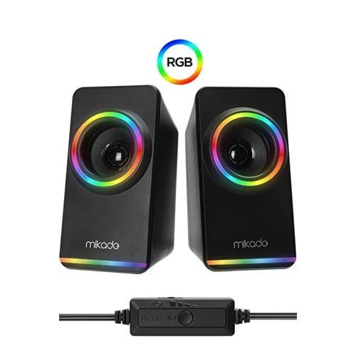 MİKADO 2.0 3W*2 SİYAH RGB AYDINLATMALI USB + 3.5MM USB 5V SPEAKER HOPARLÖR