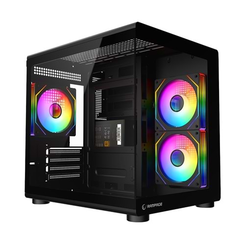 Rampage MINID V1 750W 80 Plus Bronze M-ATX Temperli Camlı 3*12cm ARGB Fan Siyah Oyuncu Kasası