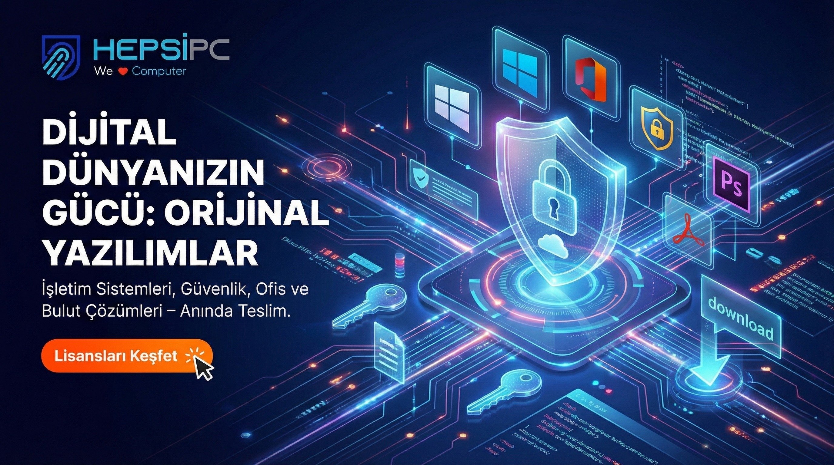 Windows lisans anahtarları, Office paketleri ve antivirüs programları Hepsipc de! İşletmenizi ve bilgisayarınızı güçlendirecek orijinal yazılım çözümlerini uygun fiyatlarla hemen keşfedin.